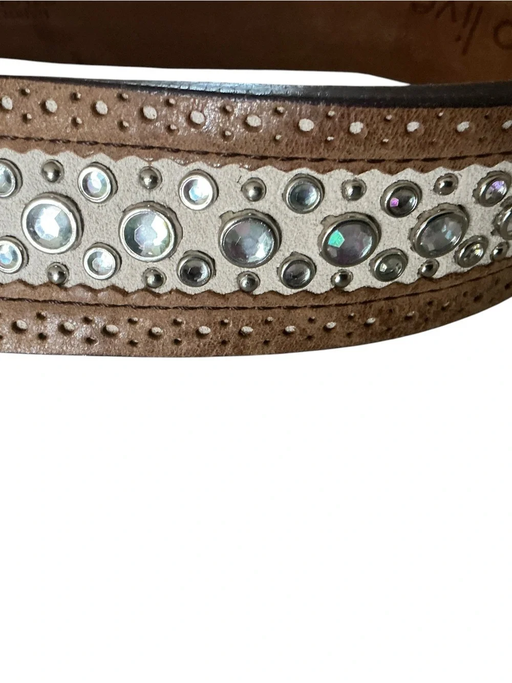 90s Vtg ARIAT belt brown embroidered leather silver floral buckle & rhinestones